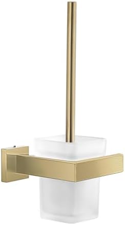 TINYROW Glass Toilet Brush with Holder Wall Mounted Brushed Gold
