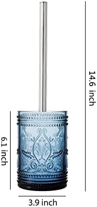 KMwares Glass Toilet Brush Set with Holder - Dark Blue