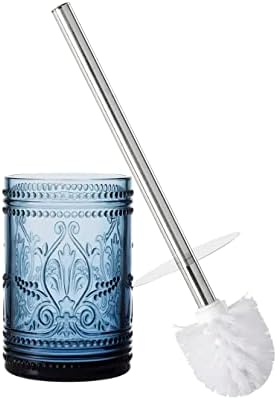 KMwares Glass Toilet Brush Set with Holder - Dark Blue