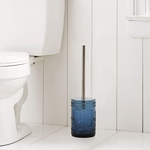 KMwares Glass Toilet Brush Set with Holder - Dark Blue
