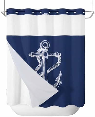 No Hooks Shower Curtain Set with Liner 72x72 Marine Theme