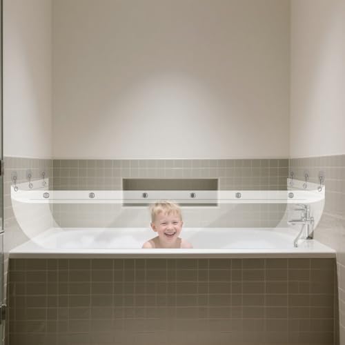 Clear Bathtub Splash Guard with 6 Hooks