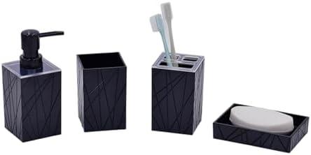 4 Piece Bathroom Accessory Set with Soap Dispenser Toothbrush Holder Tumbler and Soap Tray Black 1