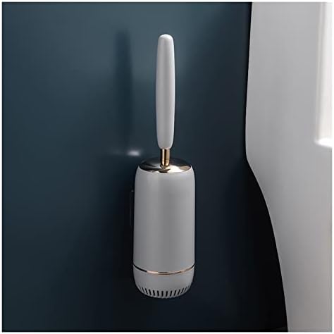 YIORYO Toilet Brush with Long Handle and Holder Set - Gray and Gold Design