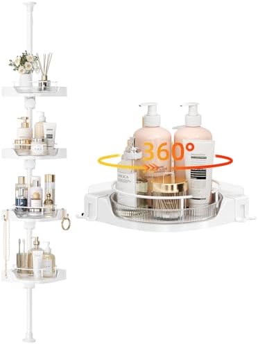 Adjustable Corner Shower Caddy with 4 L-Lazy Susan Baskets