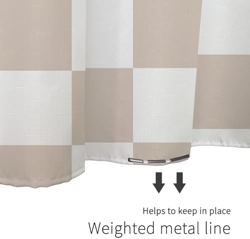 Tititex Aesthetic Checkerboard Faux Linen Shower Curtain 71x71 Inch with 12 Hooks