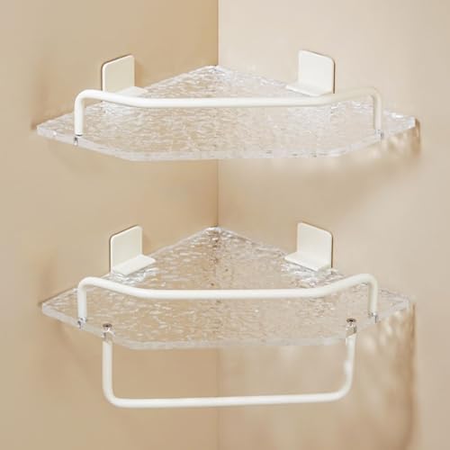 Shower Shelf Racks Bathroom Acrylic Triangle Storage Rack Double Layer with Pole