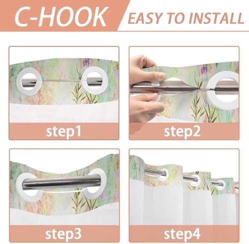 Tonmue Spring Summer Floral Hookless Shower Curtain Set 1