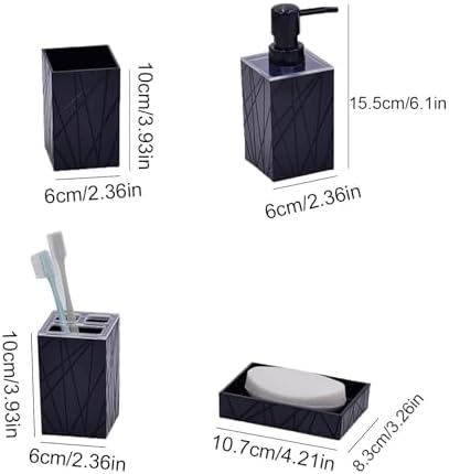 4 Piece Bathroom Accessory Set with Soap Dispenser Toothbrush Holder Tumbler and Soap Tray Black 1