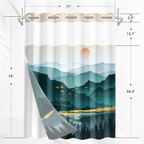 Nesphy No Hook Mountain Shower Curtain Set