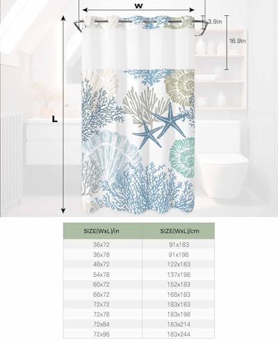 Prime Leader Nautical Coastal Shower Curtain Set with Snap Liner 36x72