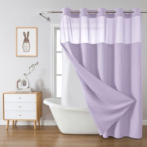 Lavender Waffle Weave Shower Curtain Set with Snap-In Liner 71x86 Inches