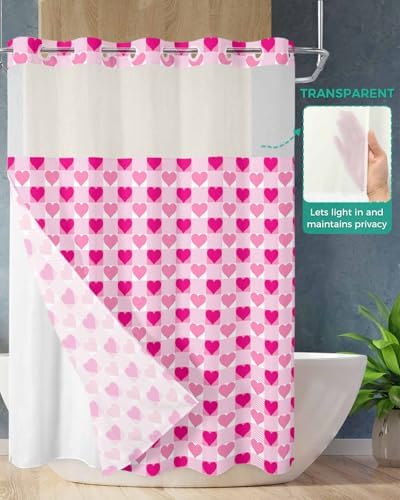 Anzona Valentine Plaid No Hook Shower Curtain Set 72x96