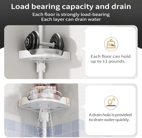 Adjustable Corner Shower Caddy with 4 L-Lazy Susan Baskets