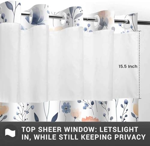 Gdmoon No Hook Floral Shower Curtain Set 71x74 with Snap Liner