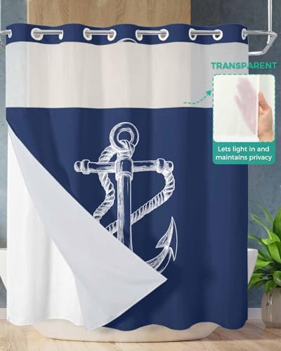 No Hooks Shower Curtain Set with Liner 72x72 Marine Theme