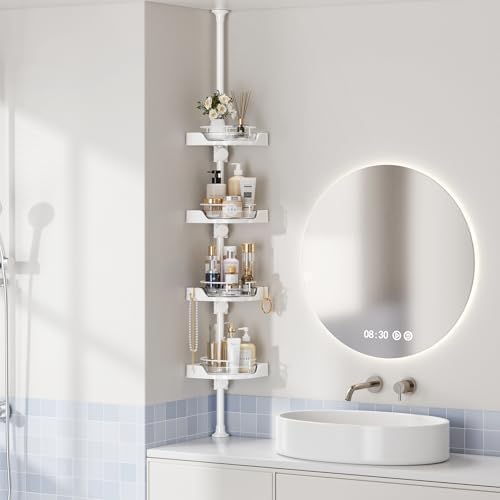 Adjustable Corner Shower Caddy with 4 L-Lazy Susan Baskets