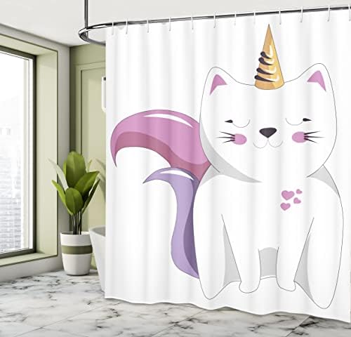 Ambesonne Unicorn Cat Shower Curtain Set with Hooks