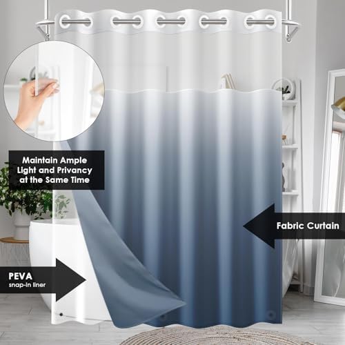 Nesphy No Hook Ombre Blue Shower Curtain Set 1