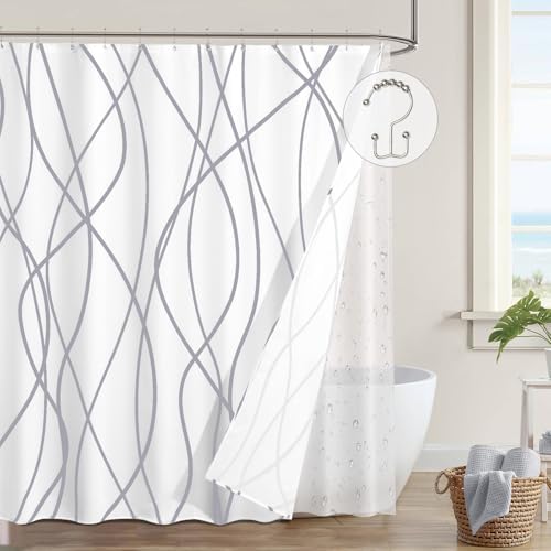 ORTIGIA 3-in-1 Shower Curtain Set Grey Wave Stripe