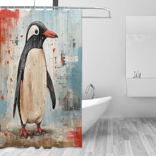 Penguin Shower Curtain Set with 12 Hooks 72x72in