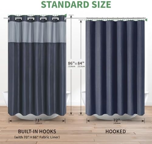 Eachope Extra Long Waffle Weave Shower Curtain Set with Snap-in Liner