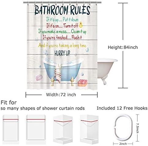RosieLily Kids Shower Curtain with Funny Words and Hooks