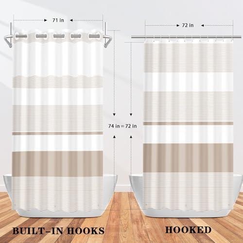 Nesphy No Hook Boho Beige Shower Curtain Set 1