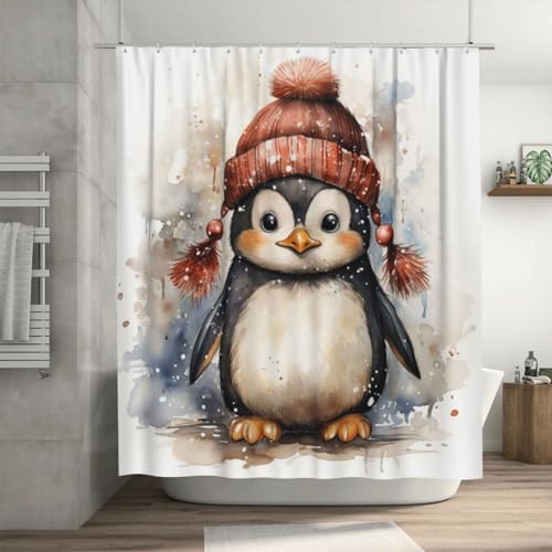 DAOWANGZUO Penguin Shower Curtain Set 72x72in with 12 Hooks