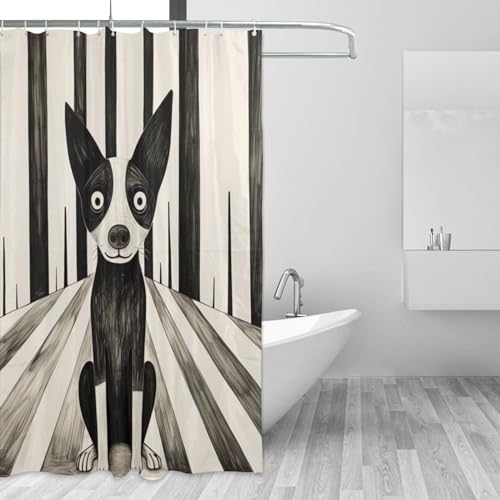 Abstract Dog Shower Curtain Set with 12 Hooks 72x72in