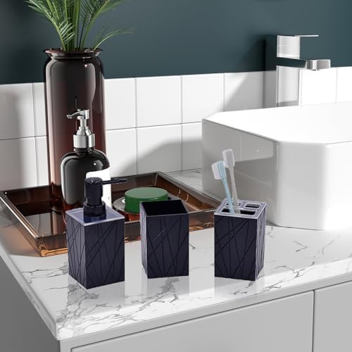 4 Piece Bathroom Accessory Set with Soap Dispenser Toothbrush Holder Tumbler and Soap Tray Black 1
