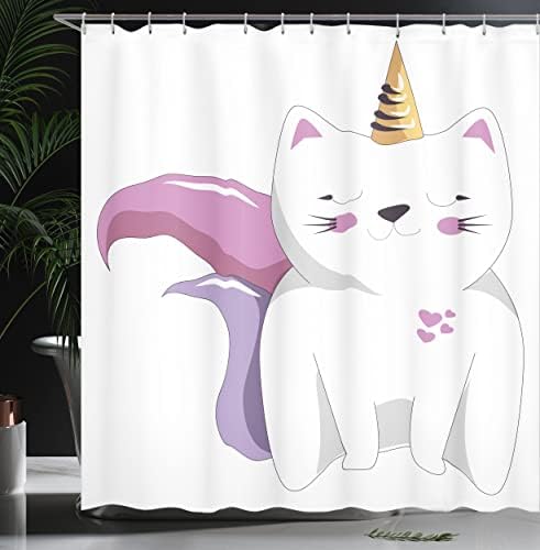 Ambesonne Unicorn Cat Shower Curtain Set with Hooks