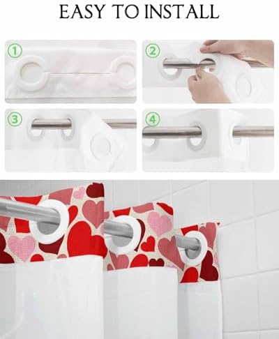 Jolunifun Valentines Day No Hook Shower Curtain Set