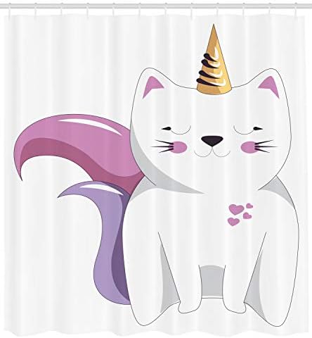 Ambesonne Unicorn Cat Shower Curtain Set with Hooks