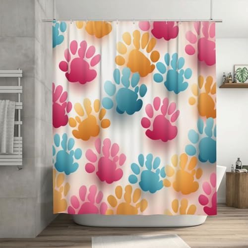 DAOWANGZUO Animal Paw Prints Shower Curtain Set 1