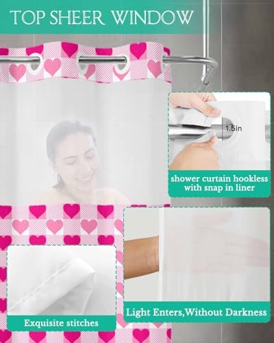 Anzona Valentine Plaid No Hook Shower Curtain Set 72x96