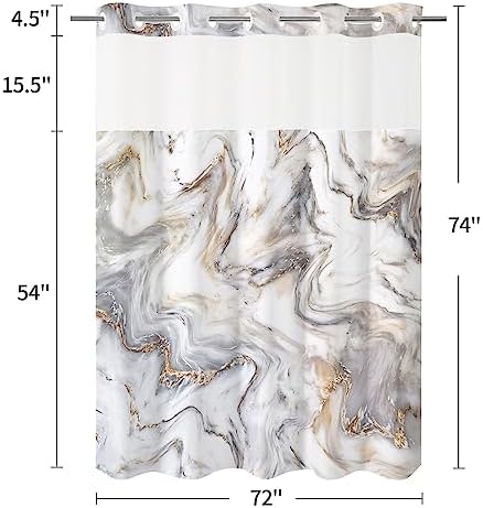 MitoVilla Marble Shower Curtain Set Grey Gold 72x74