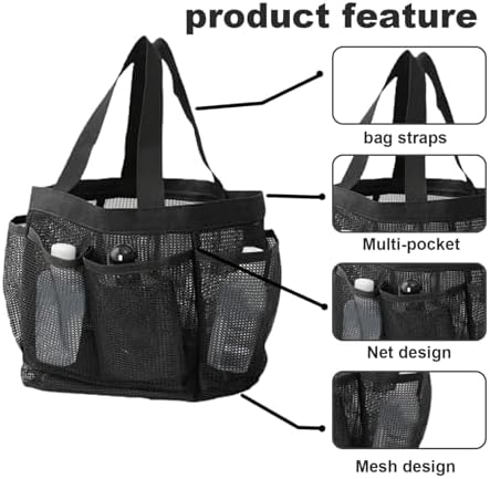 Hperu 8-Pocket Shower Tote Bag 22x22x22cm Black