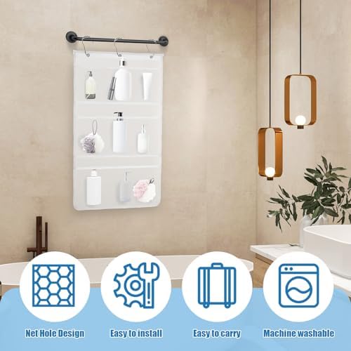 Mesh Shower Organizer Caddy with 8 Pockets and Rotating Hanger