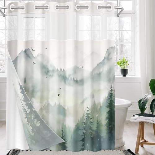 Nesphy No Hook Landscape Forest Shower Curtain Set