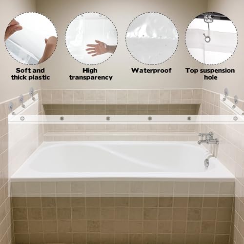 Clear Bathtub Splash Guard with 6 Hooks