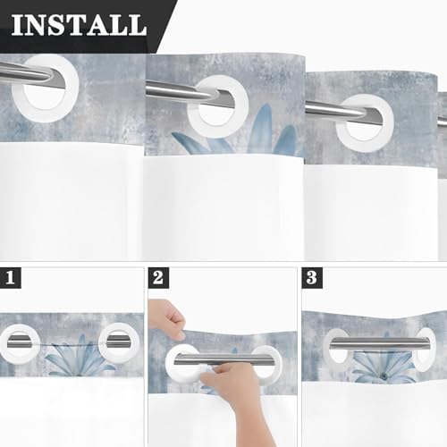 Nesphy Rustic Farmhouse Shower Curtain with PEVA Liner Set Blue Daisy Butterfly Style