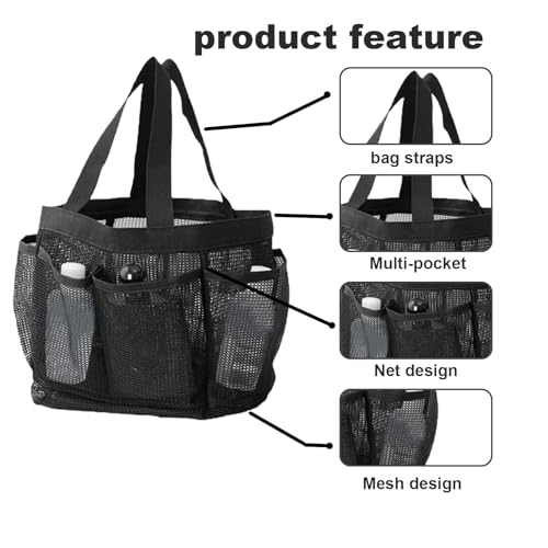 KDAMGOQE Bathroom Organizer Mesh Shower Caddy Portable 8-Pocket Black