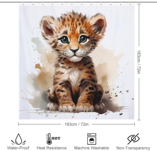 Baby Leopard Shower Curtain Set with 12 Hooks 72x72in