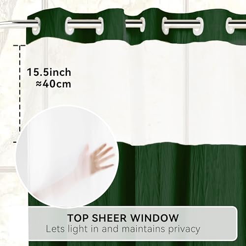 Dark Green Crumpled Texture Shower Curtain Set with Snap-in Liner