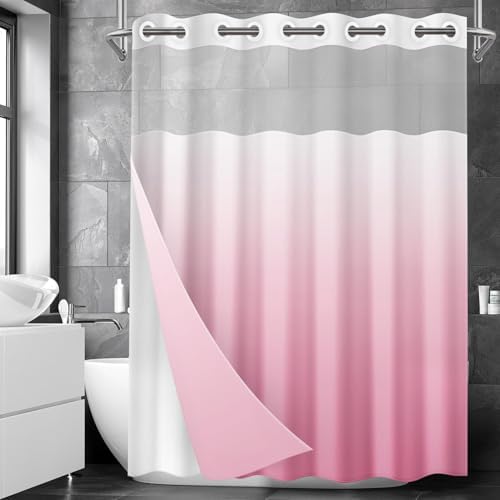 Nesphy No Hook Ombre Pink Shower Curtain Set 1