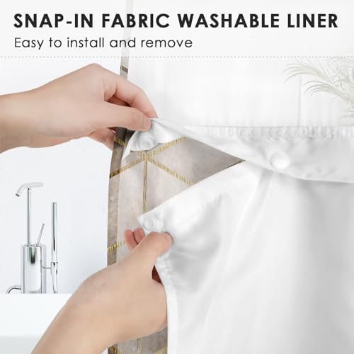 Britown Geometric Brown Gold Shower Curtain Set with Snap-in Liner