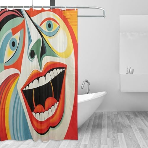 Laughing Girl Boho Shower Curtain Set with 12 Hooks 72x72in