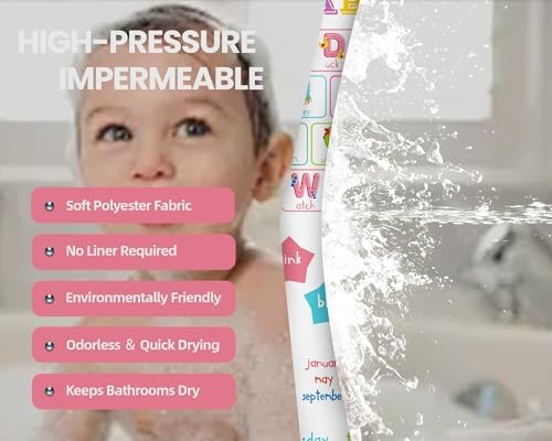 ABC Learning Shower Curtain for Kids 70x72 inch Waterproof with Hooks