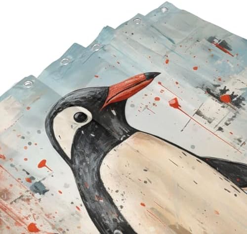 Penguin Shower Curtain Set with 12 Hooks 72x72in